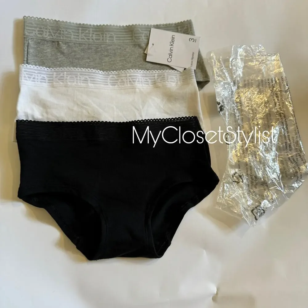 NWT! CALVIN KLEIN Girls Panties 3 NEW 6/S Panties Hipster Underwear White Black